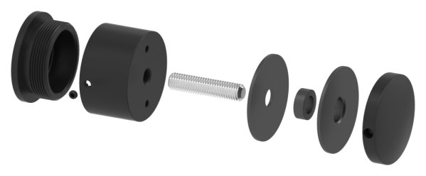 Glaspunkthalter Edelstahl V2A Ø 52 mm Klemmbereich 12-0–25-52 mm RAL 9005 schwarz matt-88-1160250-240.9005