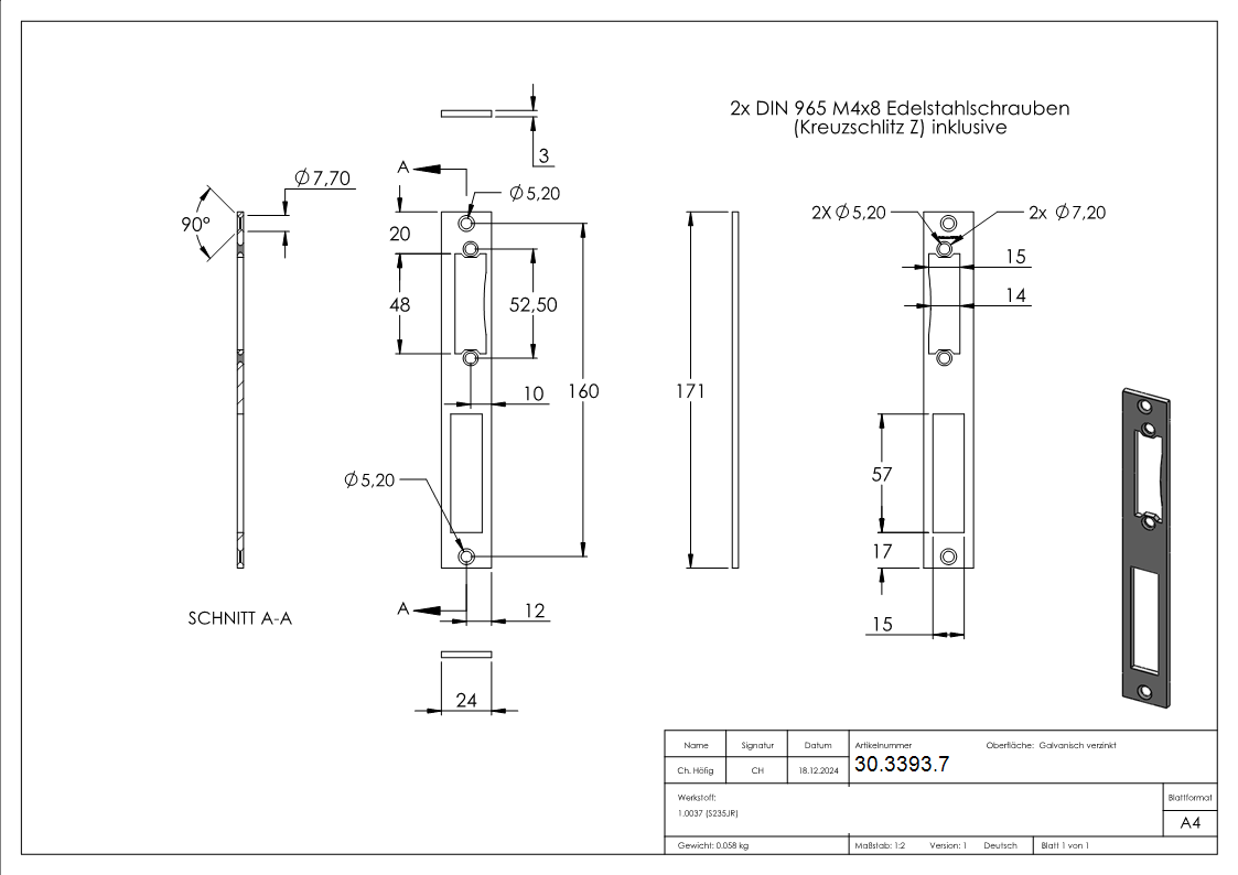 Schliessblech - Kastenbreite- 30 mm - Stahl -verzinkt- S235JR-30-3393.7