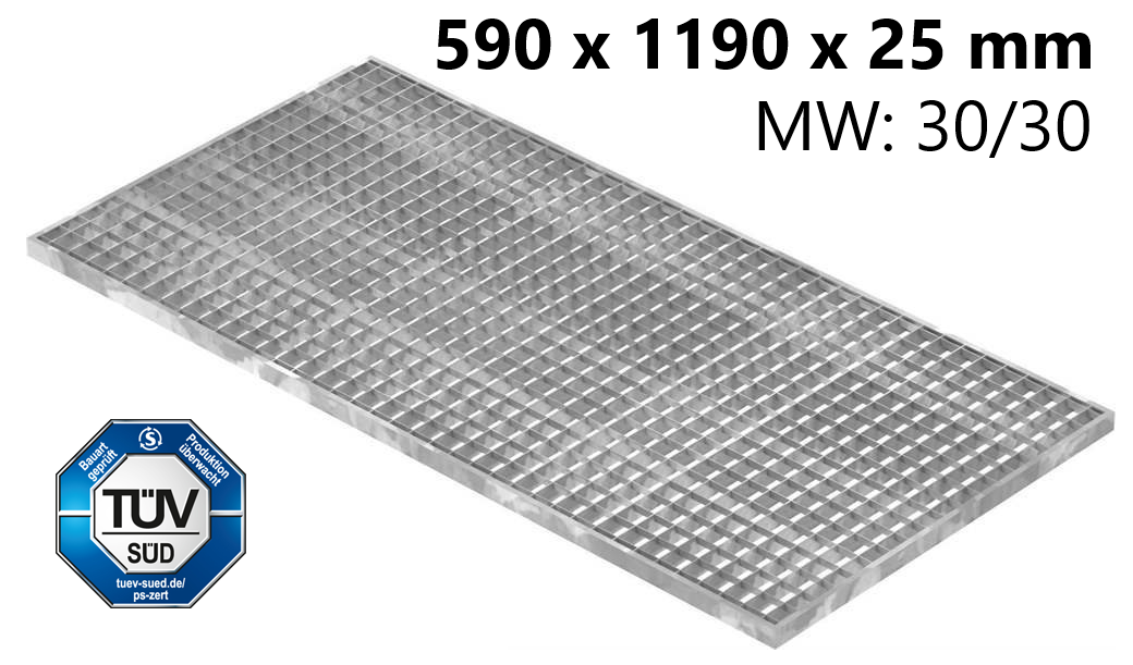 Lichtschachtrost Baunormrost - Masse-  590x1190x25 mm 30-30 mm - aus S235JR -St37-2- im Vollbad feuerverzinkt-23-591193025.7