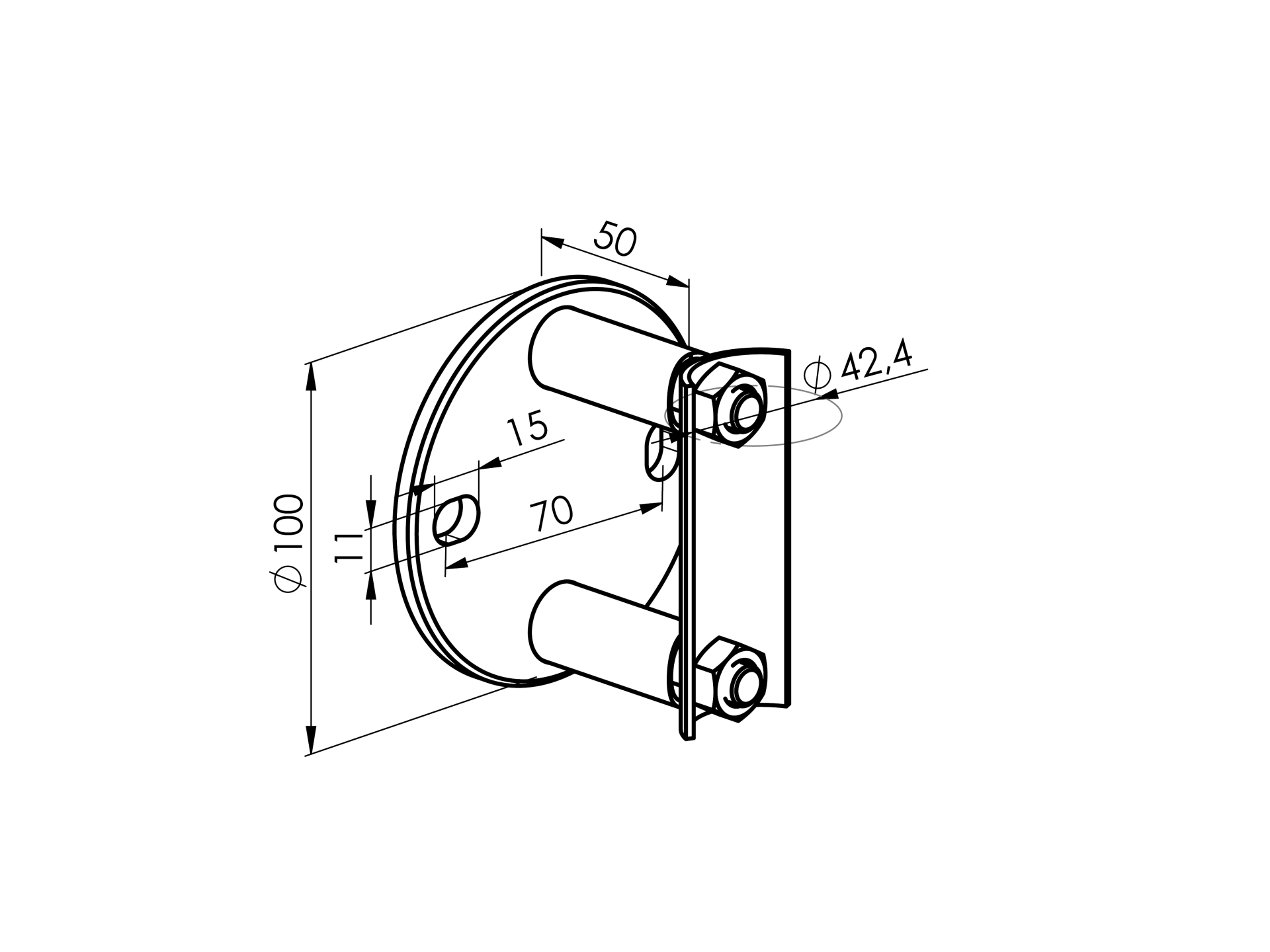 Pfostenhalter Edelstahl AISI 304 fuer D 42-4 mm seitliche Verankerung-89-11A60216AC-A.4
