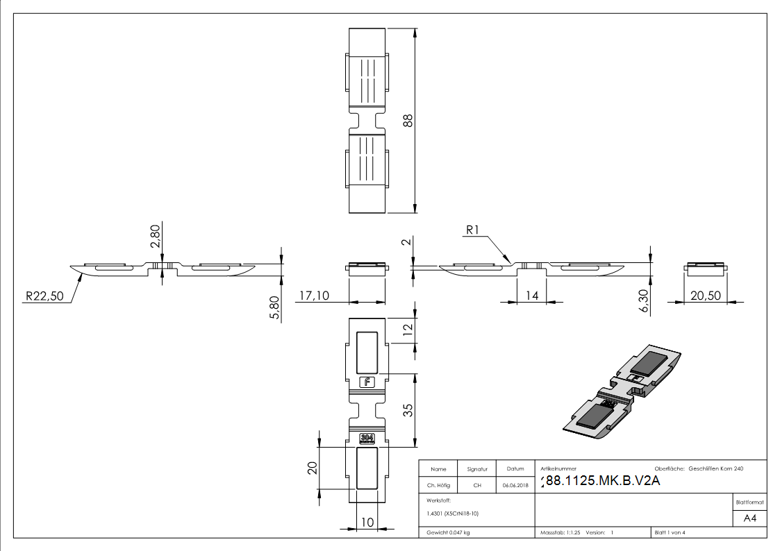 Sicherungsboden Edelstahl V2A fuer Sichtschutz Mod- 25-88-1125-MK-B.V2A