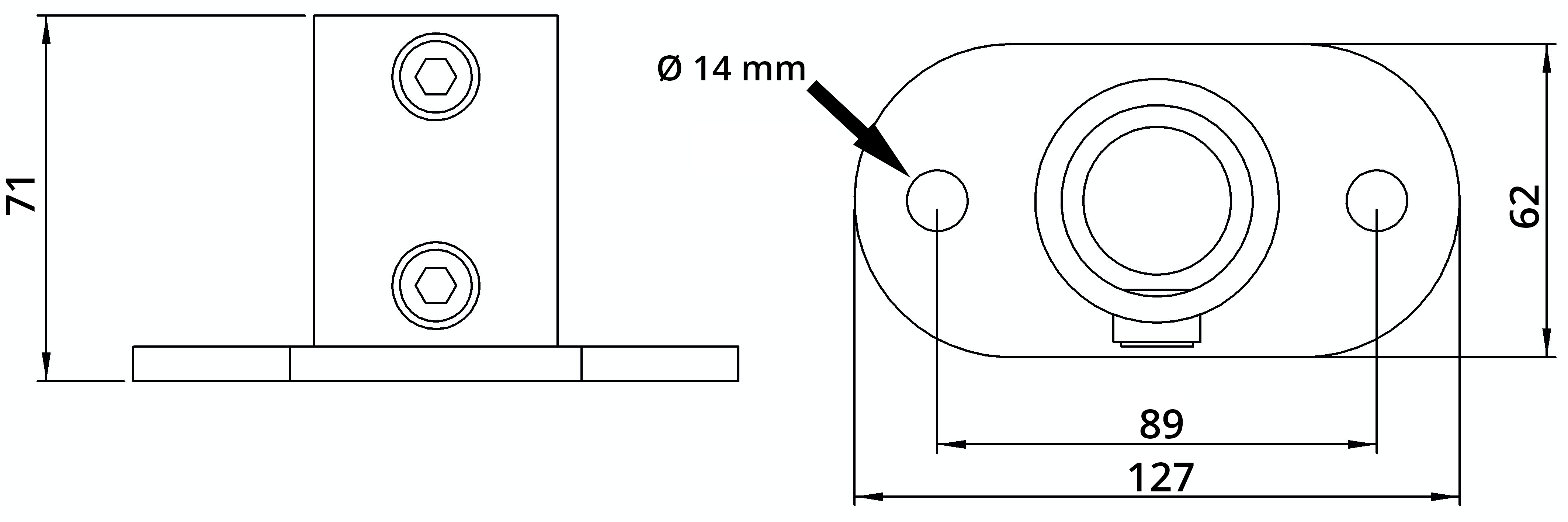Rohrverbinder - Fussplatte oval - 132B34 - 33-7 mm - 1- - Feuerverzinkt u. Elektrogalvanisiert-132B34