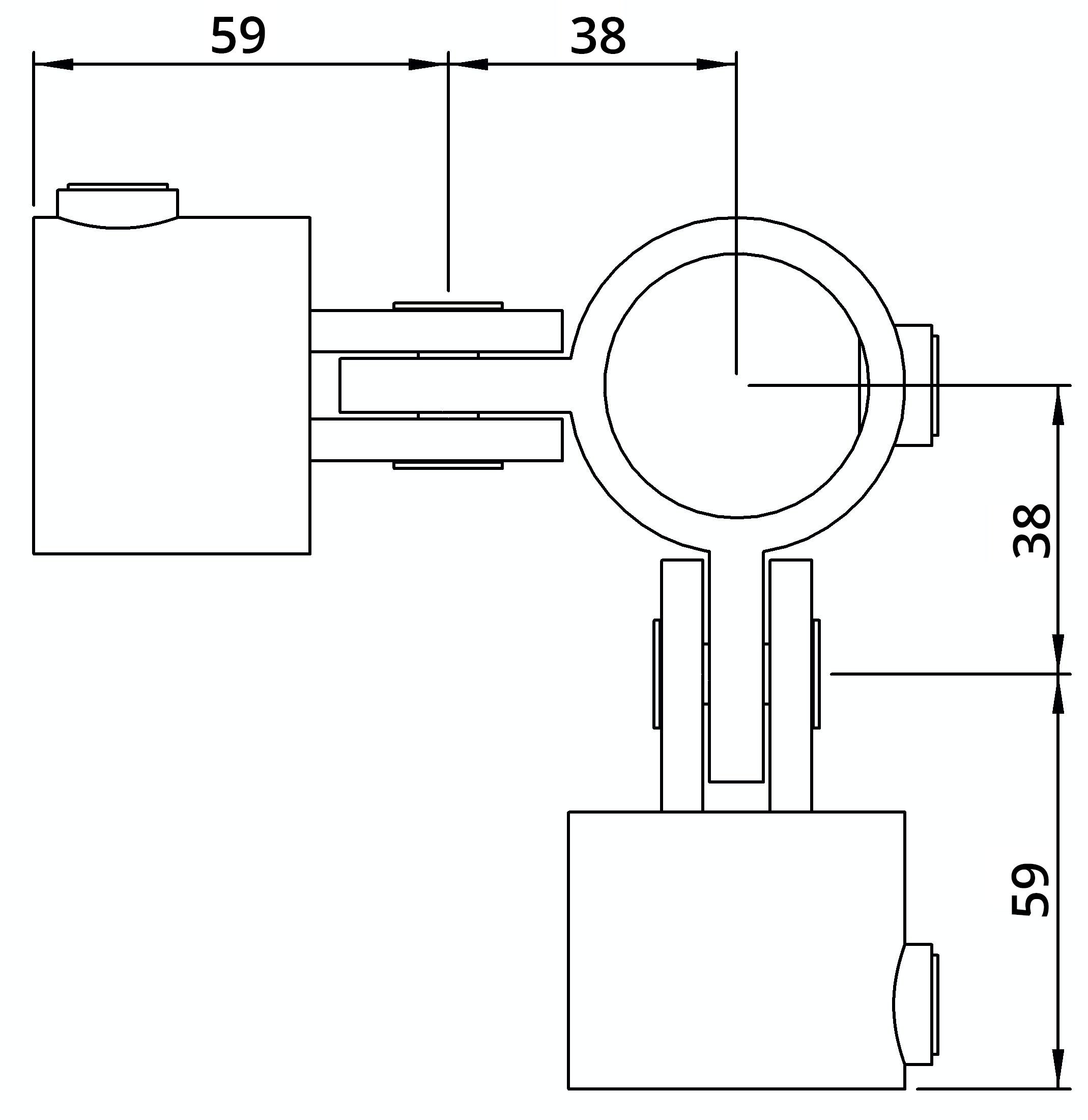 Rohrverbinder Gelenkstueck doppelt 90° Ø 26-9 mm -3-4- - Temperguss verzinkt - 168A27-168A27