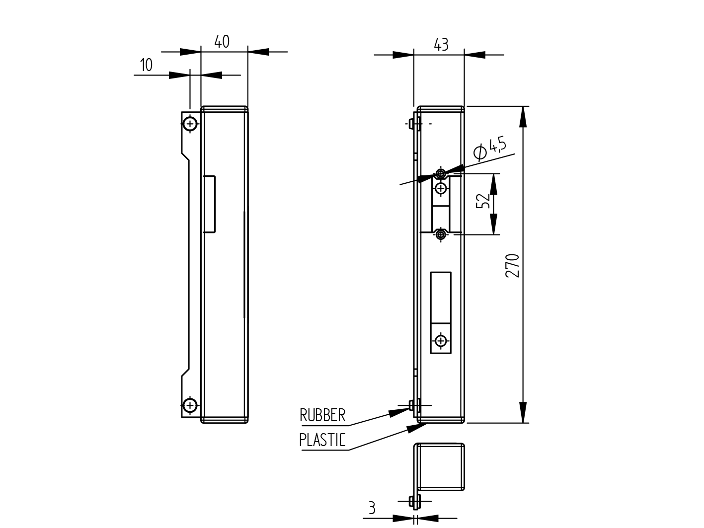 Toranschlag Edelstahl AISI 304 40x40 mm fuer Elektromagnetschloss geschliffen-89-11B86140X40-A.4
