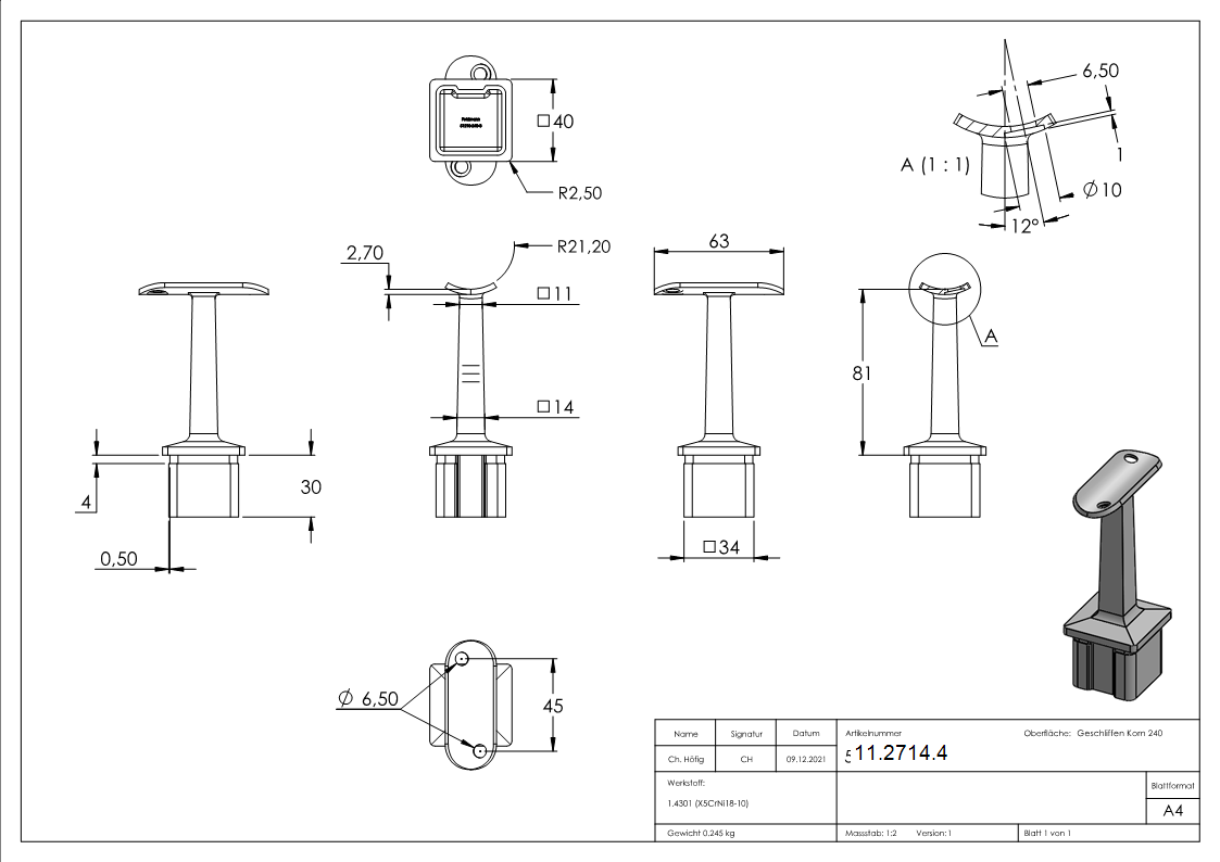 Handlaufhalter fuer Vierkantrohr 40x40x3-0 mm V2A-11-2714.4