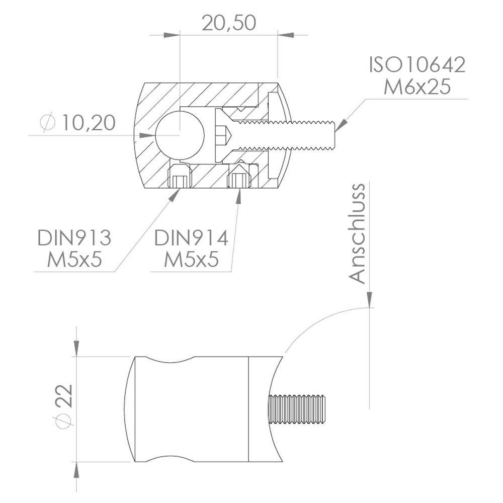 Halterung fuer Seilhalter - Fuer Anschluss flach und Ø 42-4 mm - V2A-11.2844