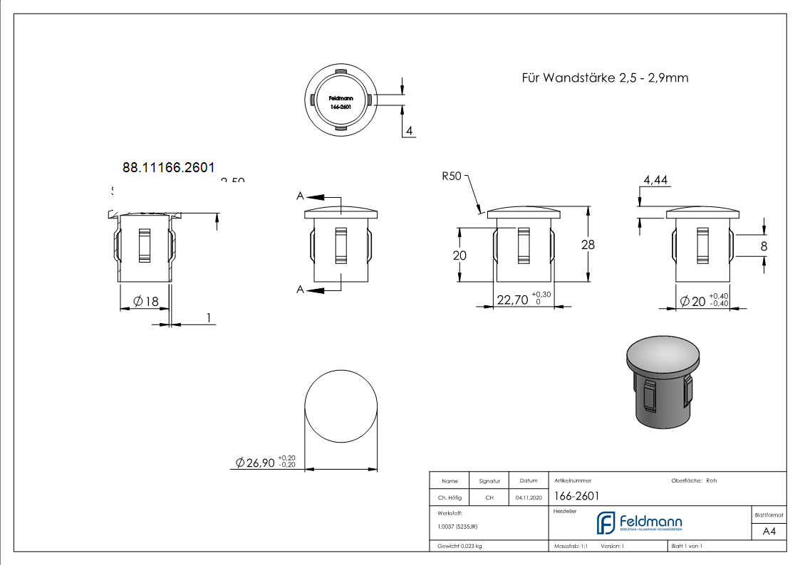Stahleinschlagkappe- fuer Rohr 26-9mm-88-11166.2601