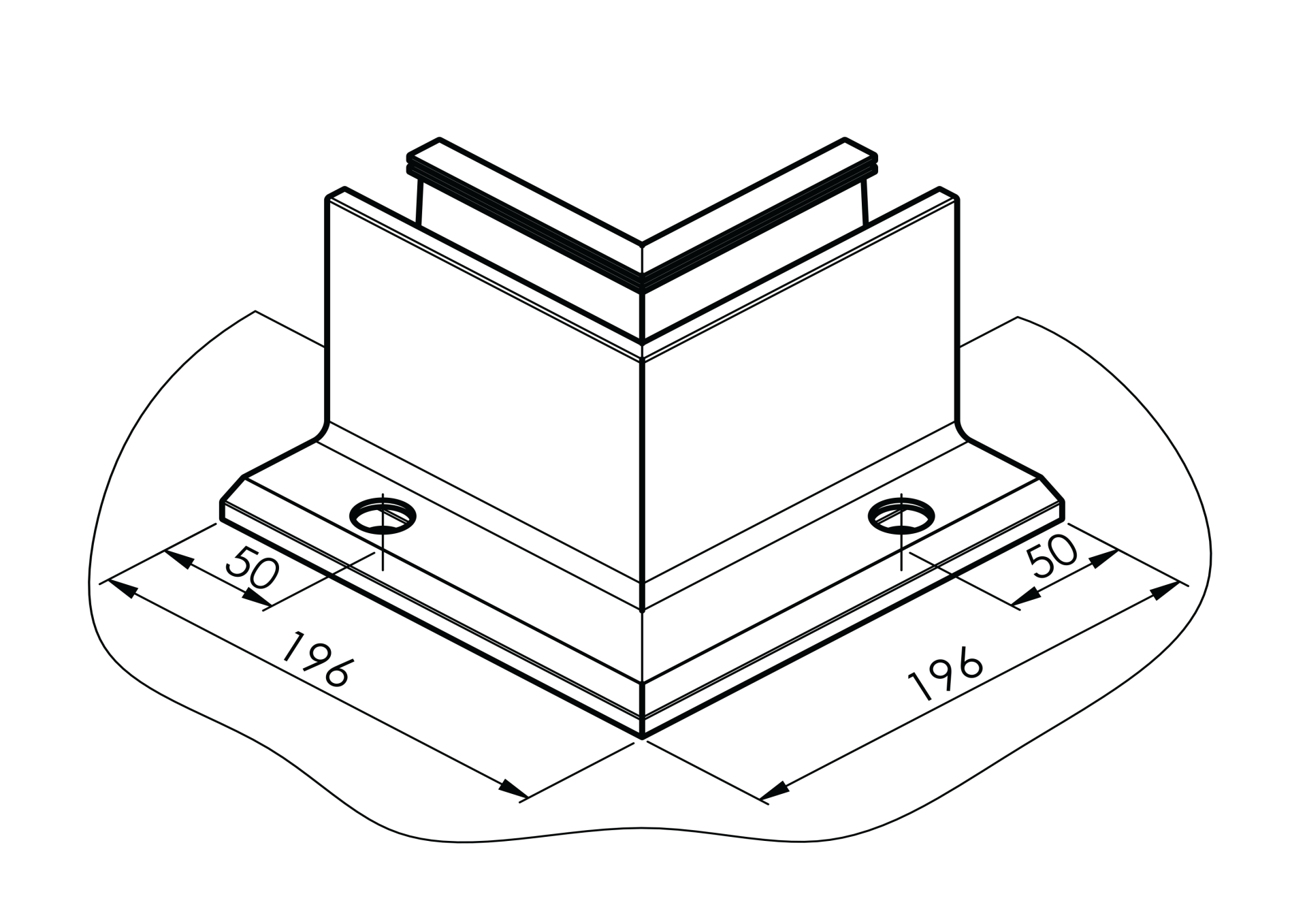 Inneneckverbinder Aluminium 90° fuer Glas 12-21-52 mm Schwarz Eloxal Top-Mount-89-11AL0006ECOSEB90IN-A.4
