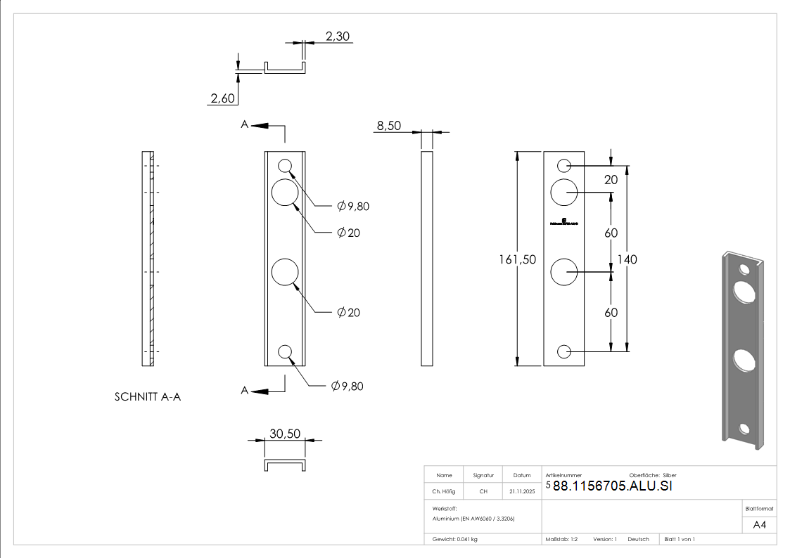 Adapter fuer Gittertorschloesser GTS2- fuer Rundrohre Ø 33 - 60mm- silber-88-1156705-ALU.SI