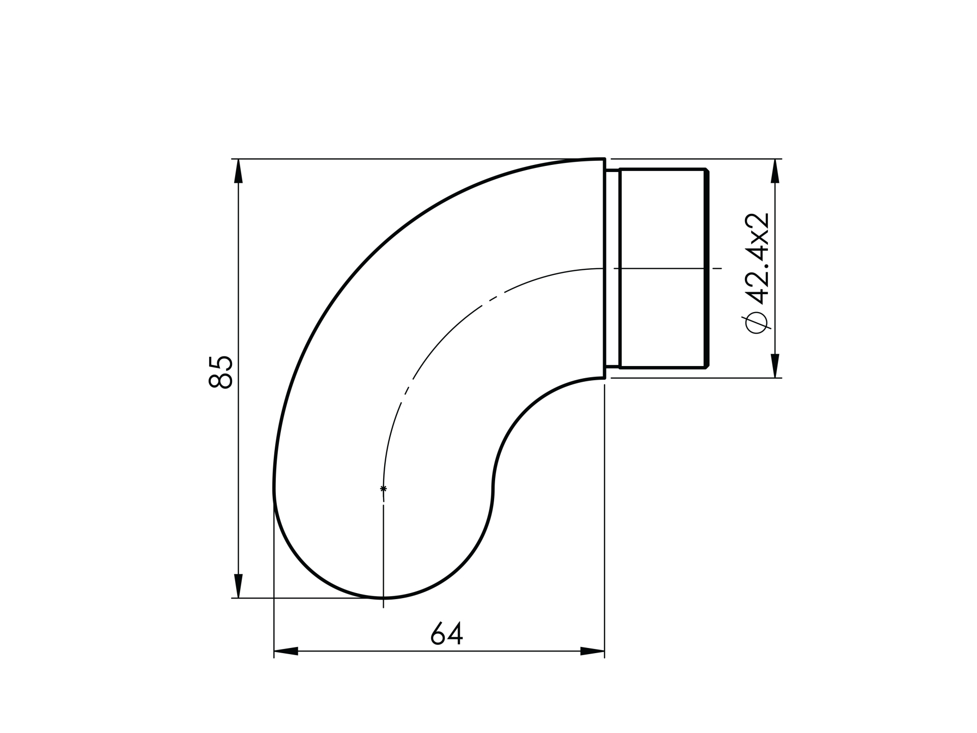 Endstueck 90° halbrund- fuer Rundrohr Ø 42-4x2-0 mm V2A-11-3696-A.4