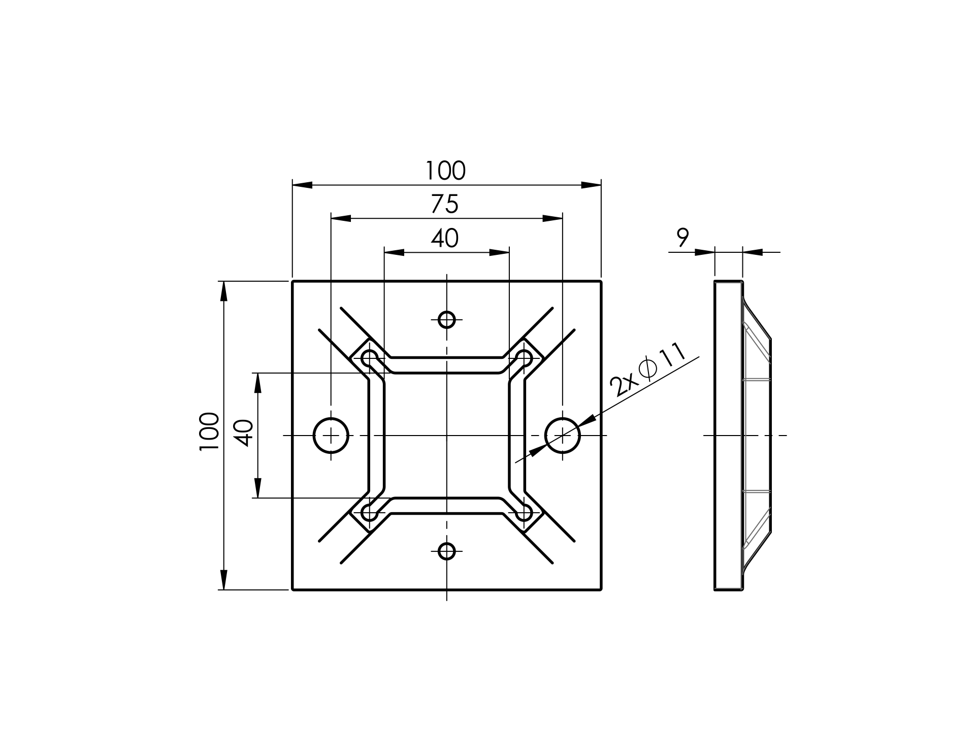 Pfostenflansch Edelstahl AISI 304 fuer 40 x 40 mm Pfosten obere Verankerung-89-11A4940040-A.4