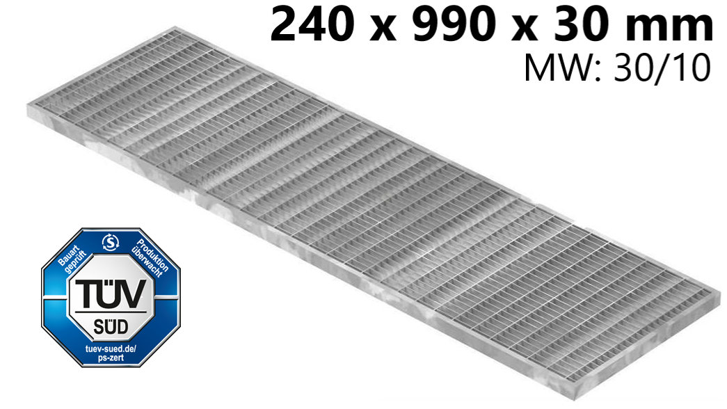 Garagen-Gitterrost - Mae-  240x990x30 mm 30-10 mm - aus S235JR -St37-2- im Vollbad feuerverzinkt-23-24993130.7