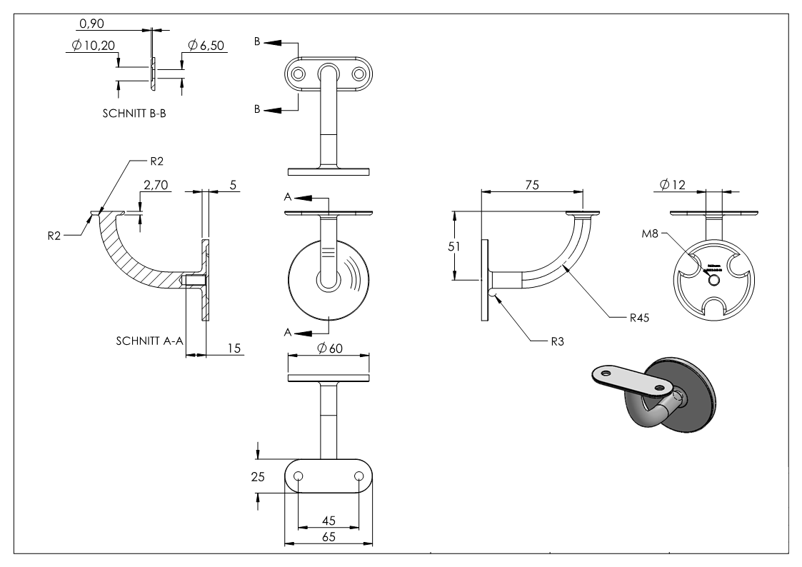 Handlaufhalter mit Halteplatte flach-11-7001-A.4
