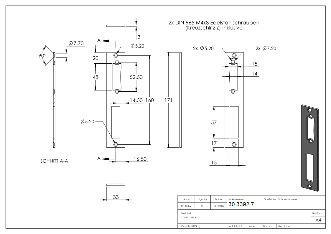 Schliessblech - Kastenbreite- 40 mm - Stahl -verzinkt- S235JR - AMF Artikel- 553133-30-3392.7