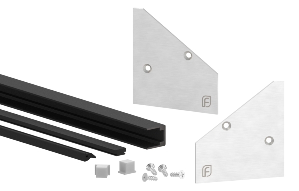 Montage-Set Aluminium eloxiert fuer Glas 21-52 mm- L 3000 mm eleganza canopy-88-11VDE-GU-3000.21