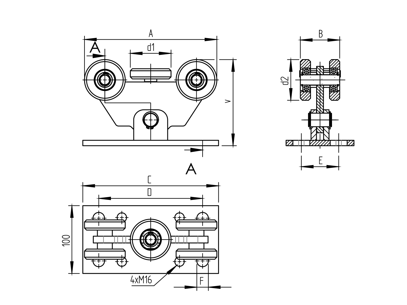 Laufwagen 5-rollig Stahl verzinkt fr Laufprofil 60x60 mm-89-11H34BP460X60-A.4