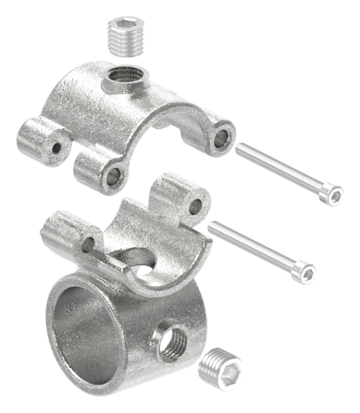 Kreuzverbinder Temperguss fuer Rohr Ø 42-4 mm aufklappbar feuer- und elektroverzinkt-88-11137.C42
