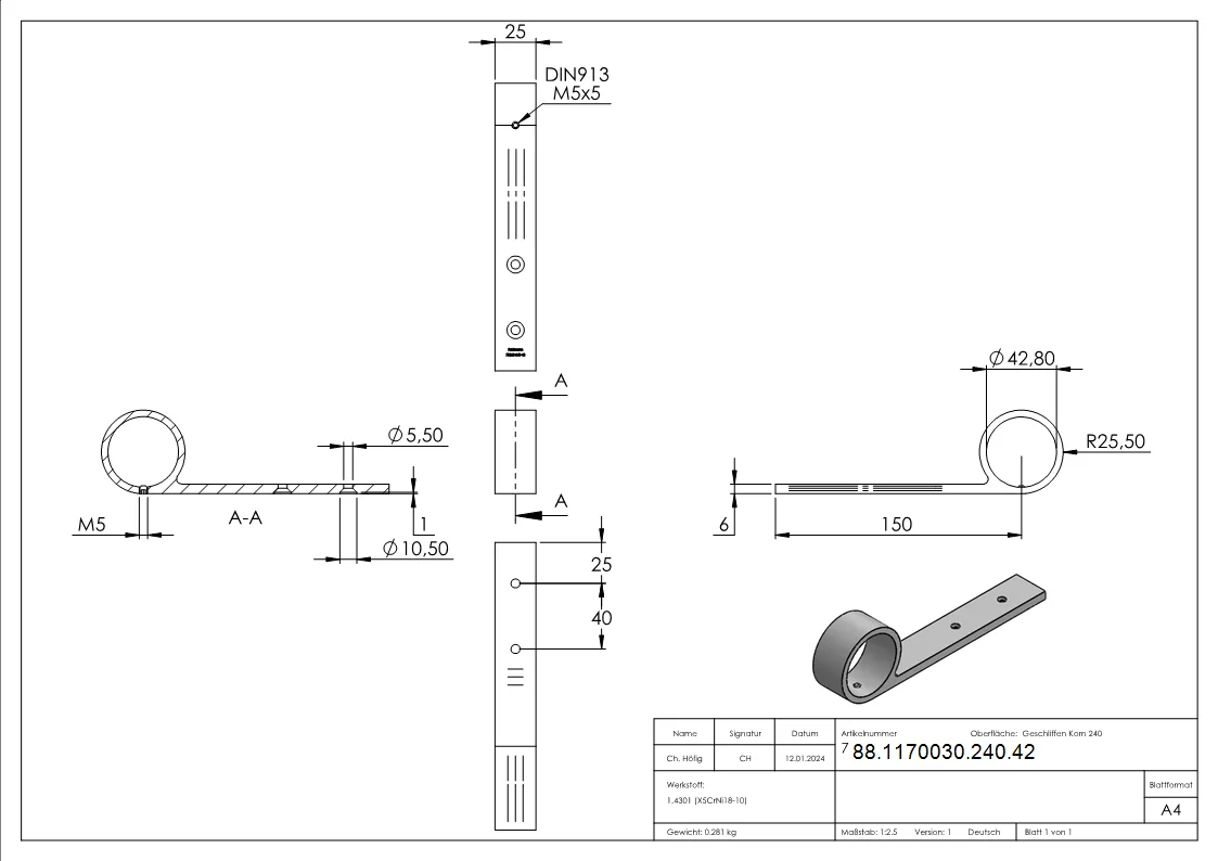 Handlaufstuetze- fuer Rohr 42-4mm- V2A-88-1170030-240.42