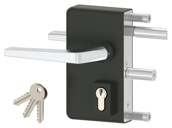 Gittertorschloss GTS 2 fuer Rohrstaerke 40-60mm- montagefertiges Set- tannengruen-88-1156700-ALU.6009