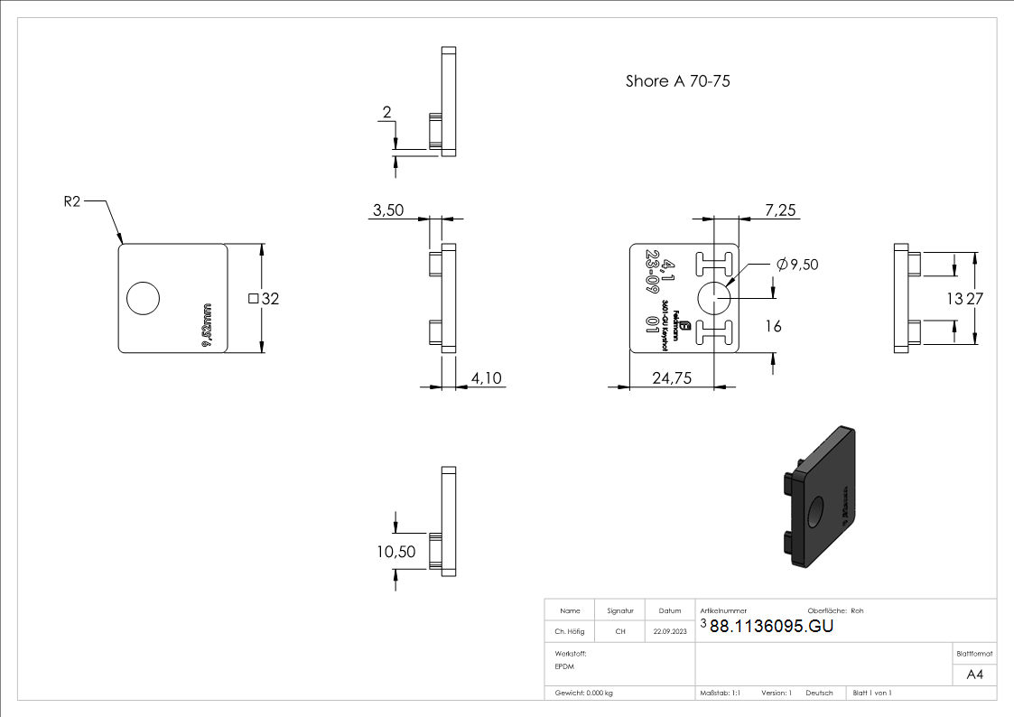 1 Paar Gummi fuer Mod- 36- fuer VSG-Glas 9-52mm-88-1136095.GU