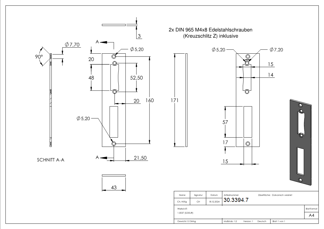 Schliessblech - Kastenbreite- 50 mm - Stahl -verzinkt- S235JR-30-3394.7
