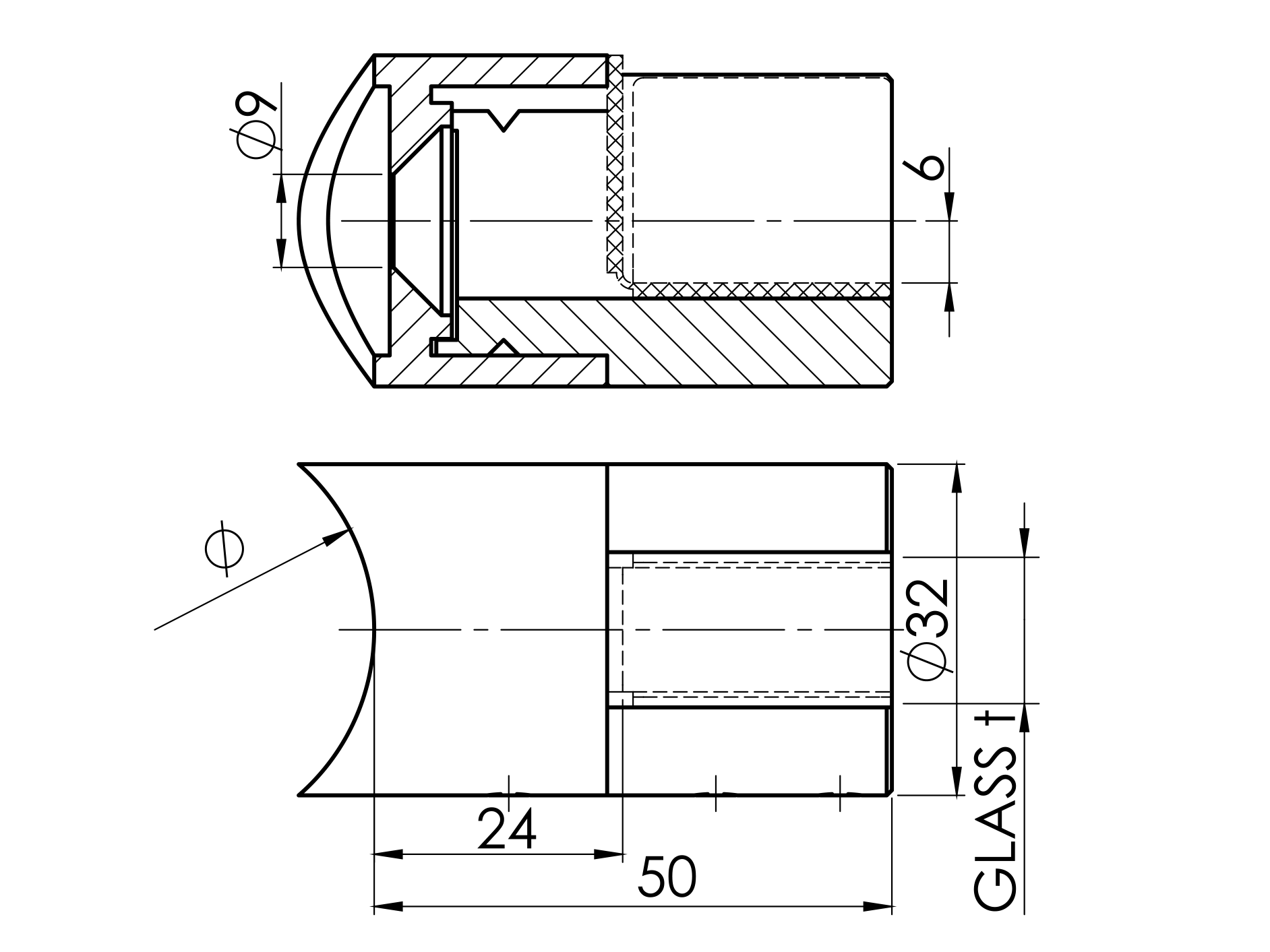 Glashalter Edelstahl AISI 316 D42-4 mm Glas 8-12-76 mm links geschliffen-89-11A140783042-A.4
