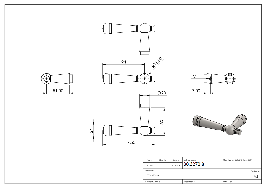 Tuergriff - Masse- 120x70 mm - beidseitig verwendbar - Stahl S235JR-30-3270.8