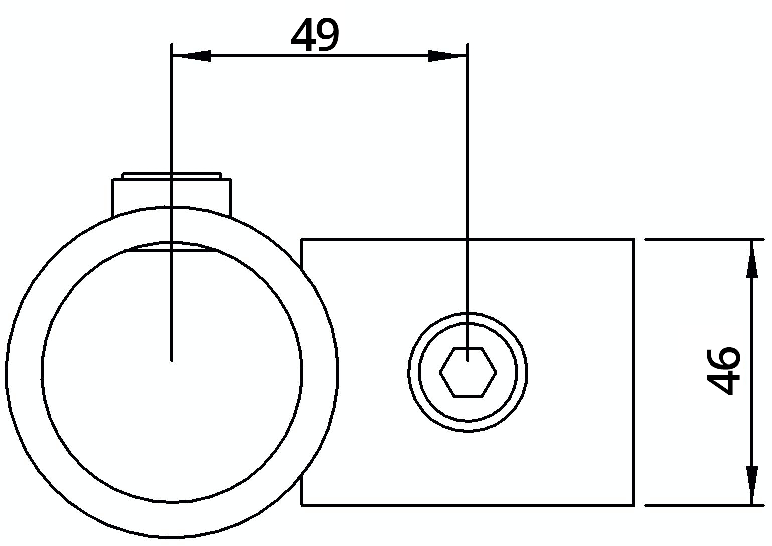 Rohrverbinder Kreuzstueck 90° reduziert Ø 48-3 - 42-4 mm - Temperguss - 161D48-C42-161D48-C42