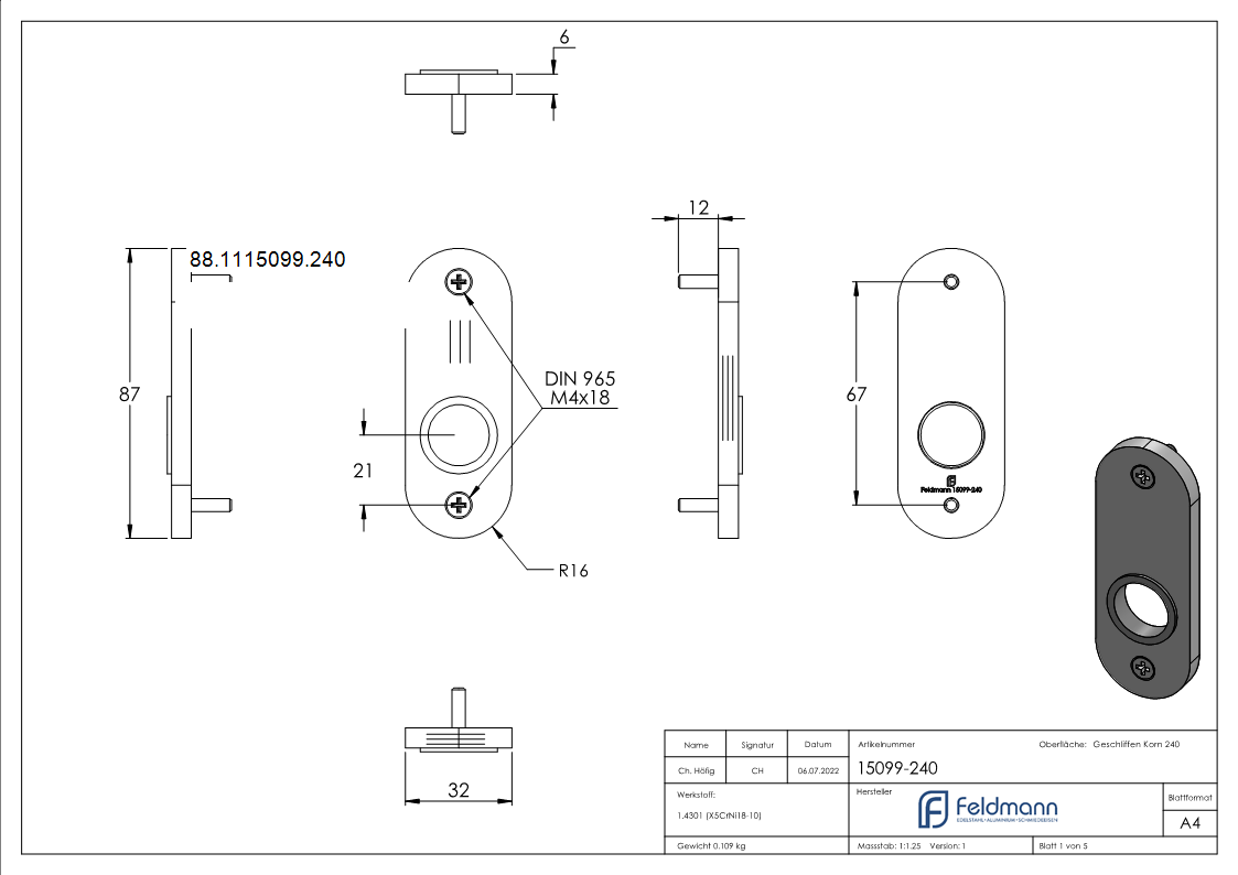 Kurzschild- Abmessung- 32 x 87 x 6mm- V2A-88-1115099.240