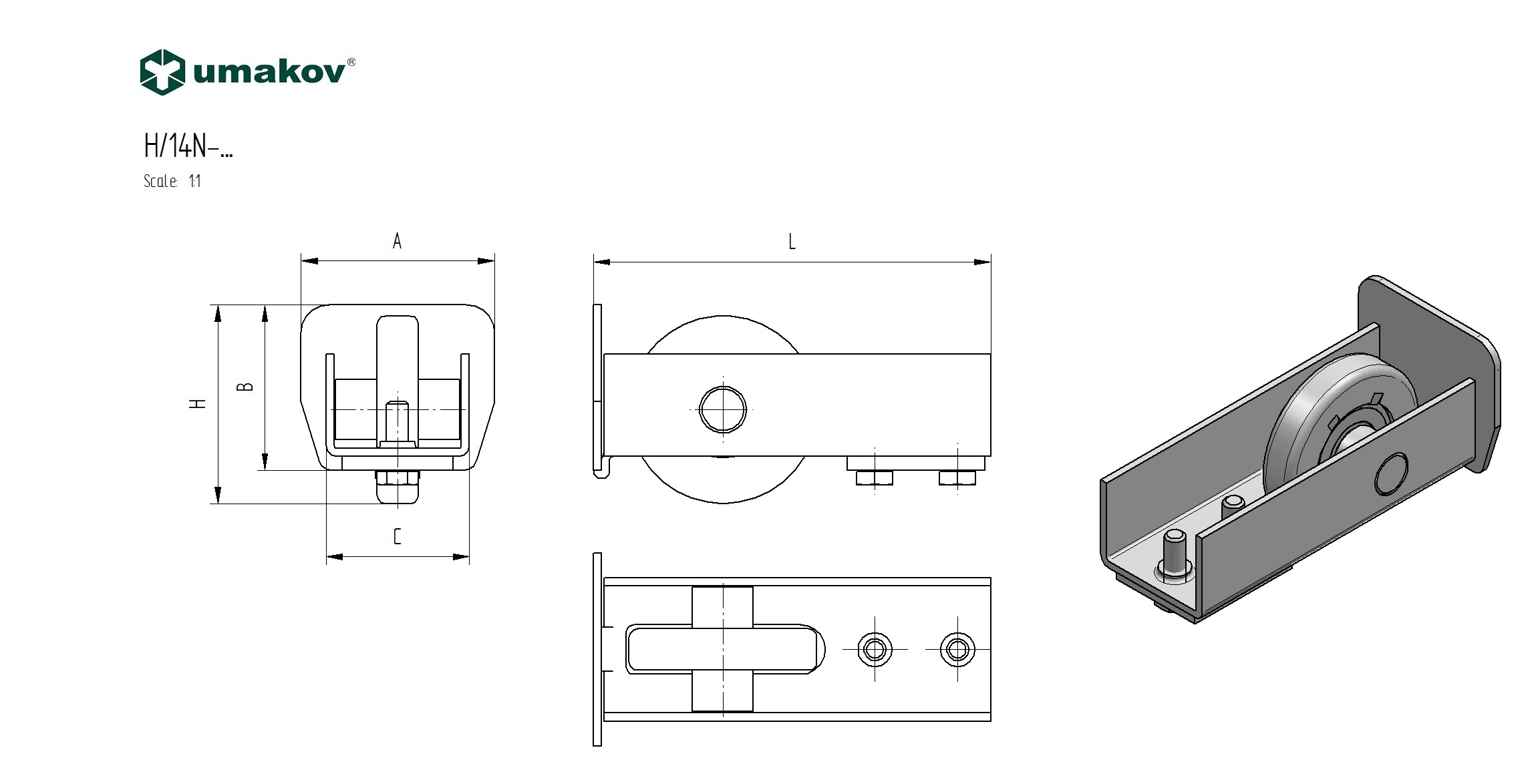 Fhrungsrolle Stahl verzinkt fr Profil 136 x 142 mm L=198 mm-89-11H14N136X142-A.4