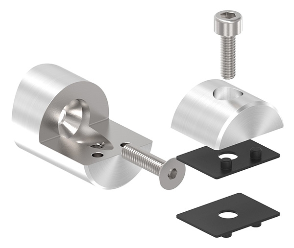 Blechhalter - Plattenhalter Ø 32 mm Edelstahl V2A – Anschluss 60-3 mm inkl- Schrauben - Gummieinlage-12-2114.4