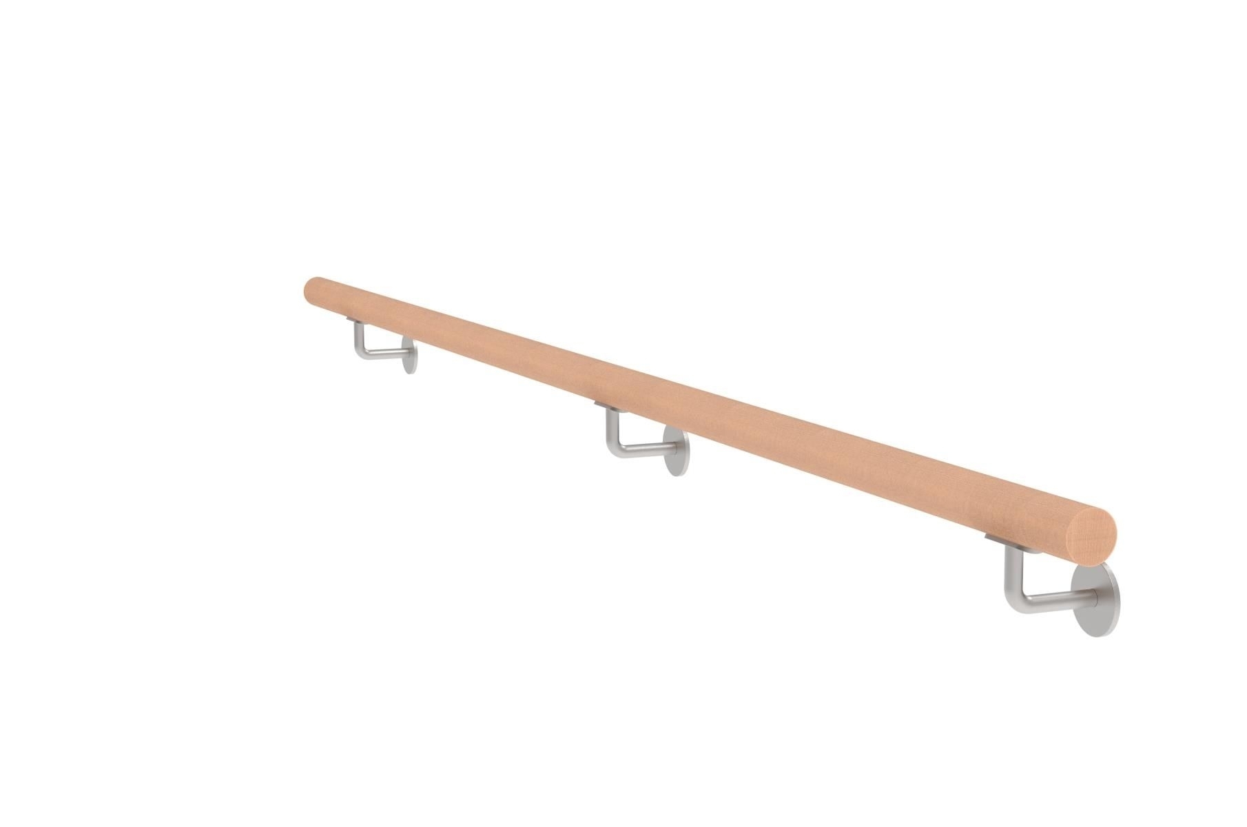 Wandhandlauf Buche 2000 mm roh mit Edelstahl-Haltern- Duebel und Schrauben-89-11WBM2000-A.4-D