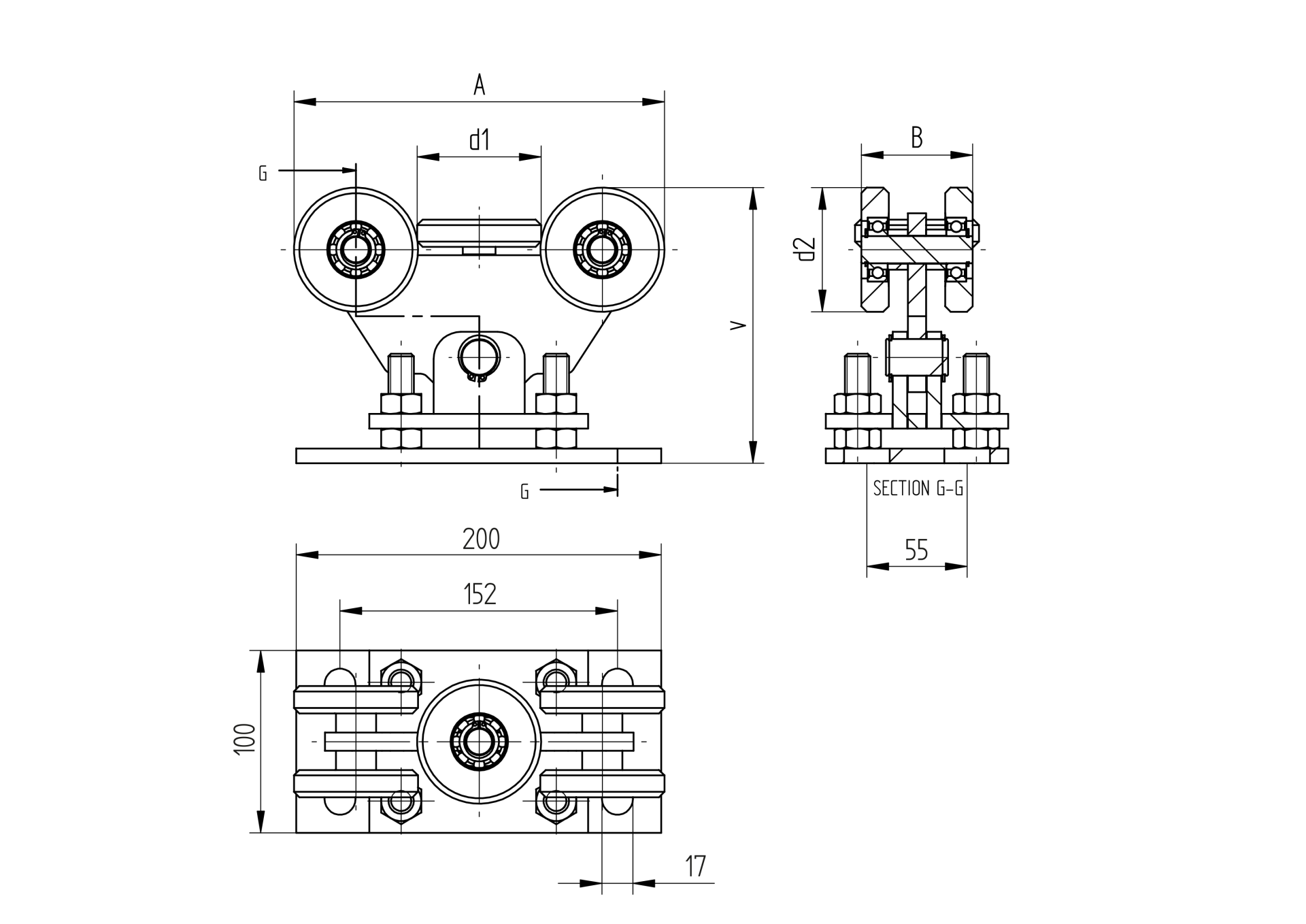 Rollenwagen Stahl verzinkt fr Profil 70x70 mm mit Nylonrollen-89-11H34470X70NYLON-A.4
