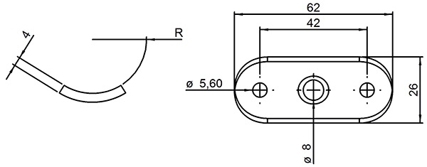Halteplatte - 64x24x4 mm - fuer Rundrohr Ø 42-4 mm - Stahl S235JR- roh-30-1405.8