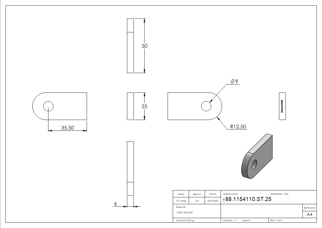 Anschweisslasche 50 x 25 x 6mm-88-1154110-ST.25