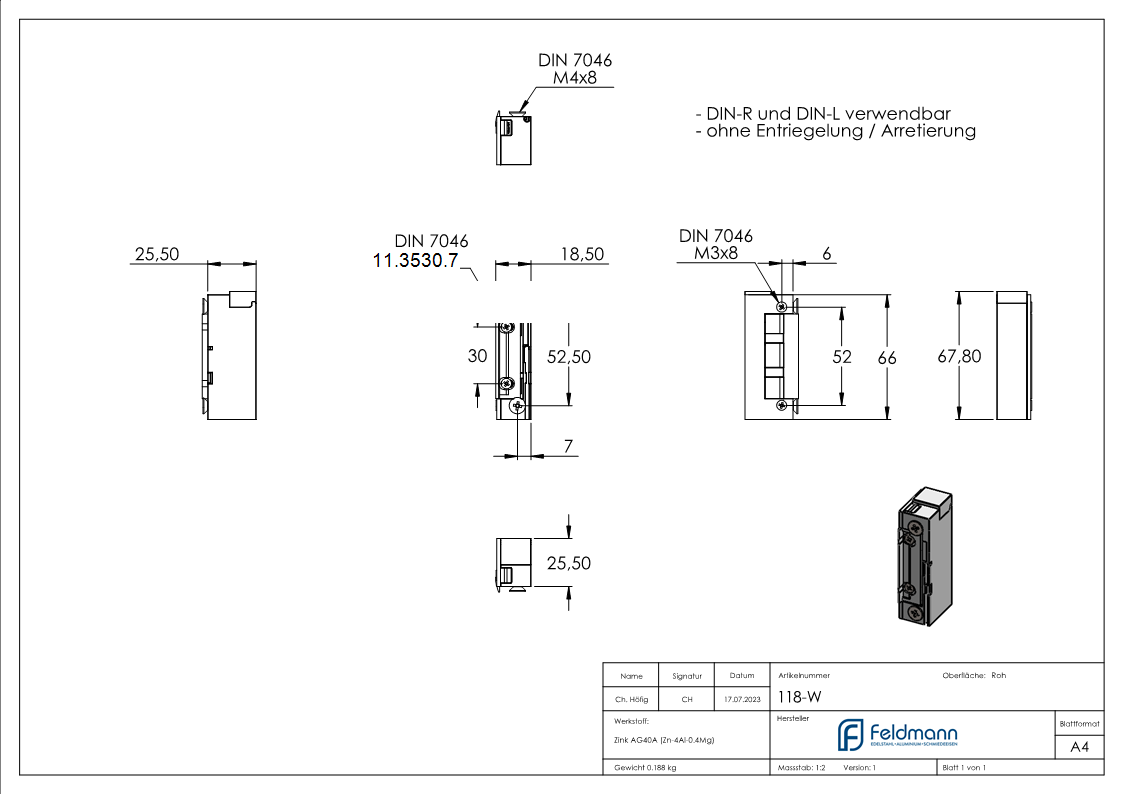 Elektrischer Tueroeffner ohne Entriegelung und Arret-11-3530.7