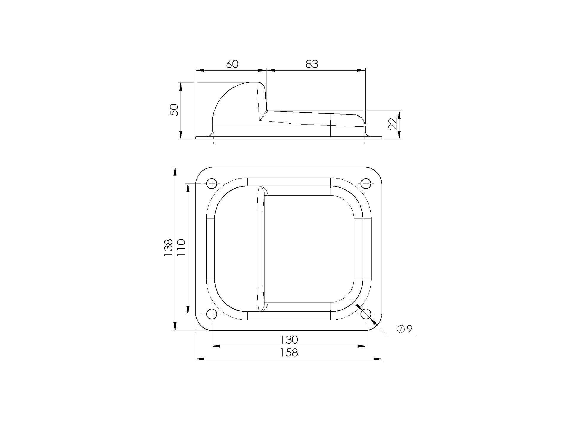 Mittelanschlag Stahl 158x138x50 mm Verzinkt-89-11B132-A.4