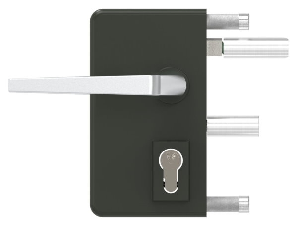 Gittertorschloss GTS 2 fuer Rohrstaerke 40-60mm- montagefertiges Set- tannengruen-88-1156700-ALU.6009