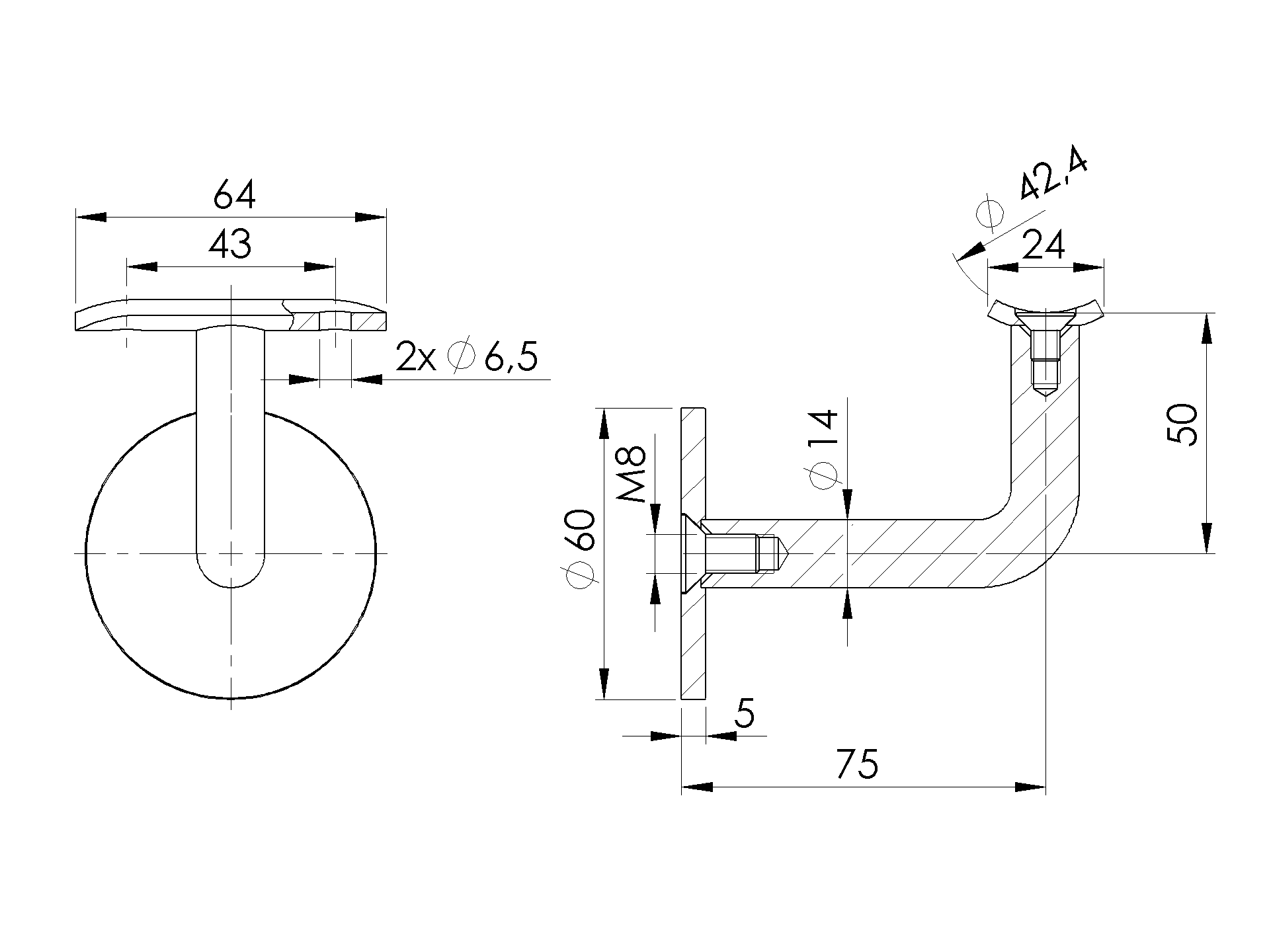 Handlaufhalter mit Halteplatte 42-4mm-11-7002-A.4