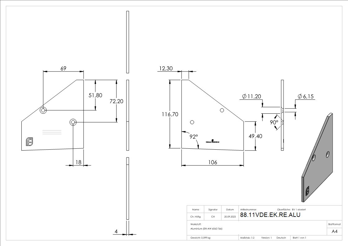Endkappe Aluminium rechts fuer eleganza canopy- eloxiert E4-EV1-88-11VDE-EK-RE.ALU