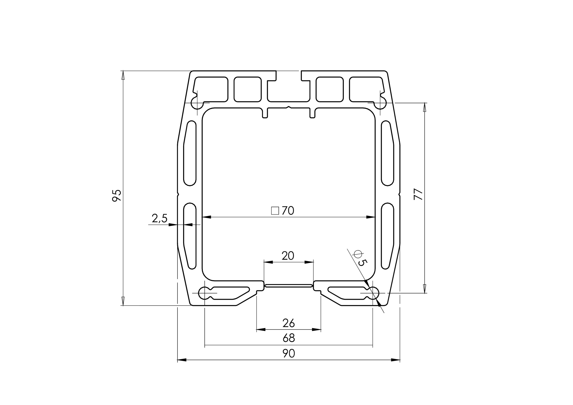 Fuehrungsprofil Aluminium 90 x 95 mm L=6000 mm roh-89-11H0290X95AL6000-A.4