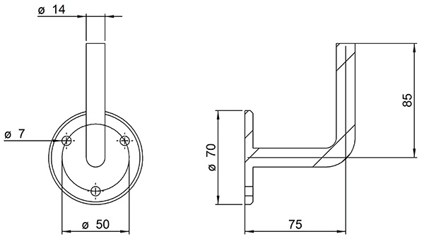 Handlaufhalter - mit Ronde 70x6 mm - zum Anschweissen - Stahl S235JR- roh-30-1402.8