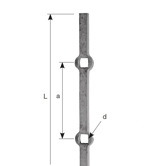 Stahl Zierstab 16x16 mm mit quadratischen Loechern 17x17 mm- L 2000 mm-89-11P09716X16-A.4