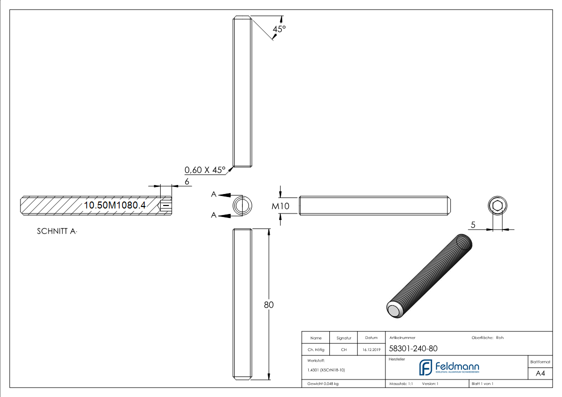 Gewindestift M10 x 80 mm- V2A-10-50M1080.4