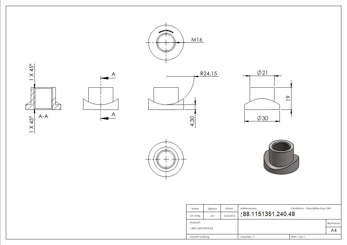Einschweissmuffe fuer Torband M16 - 48-3mm-88-1151351-240.48