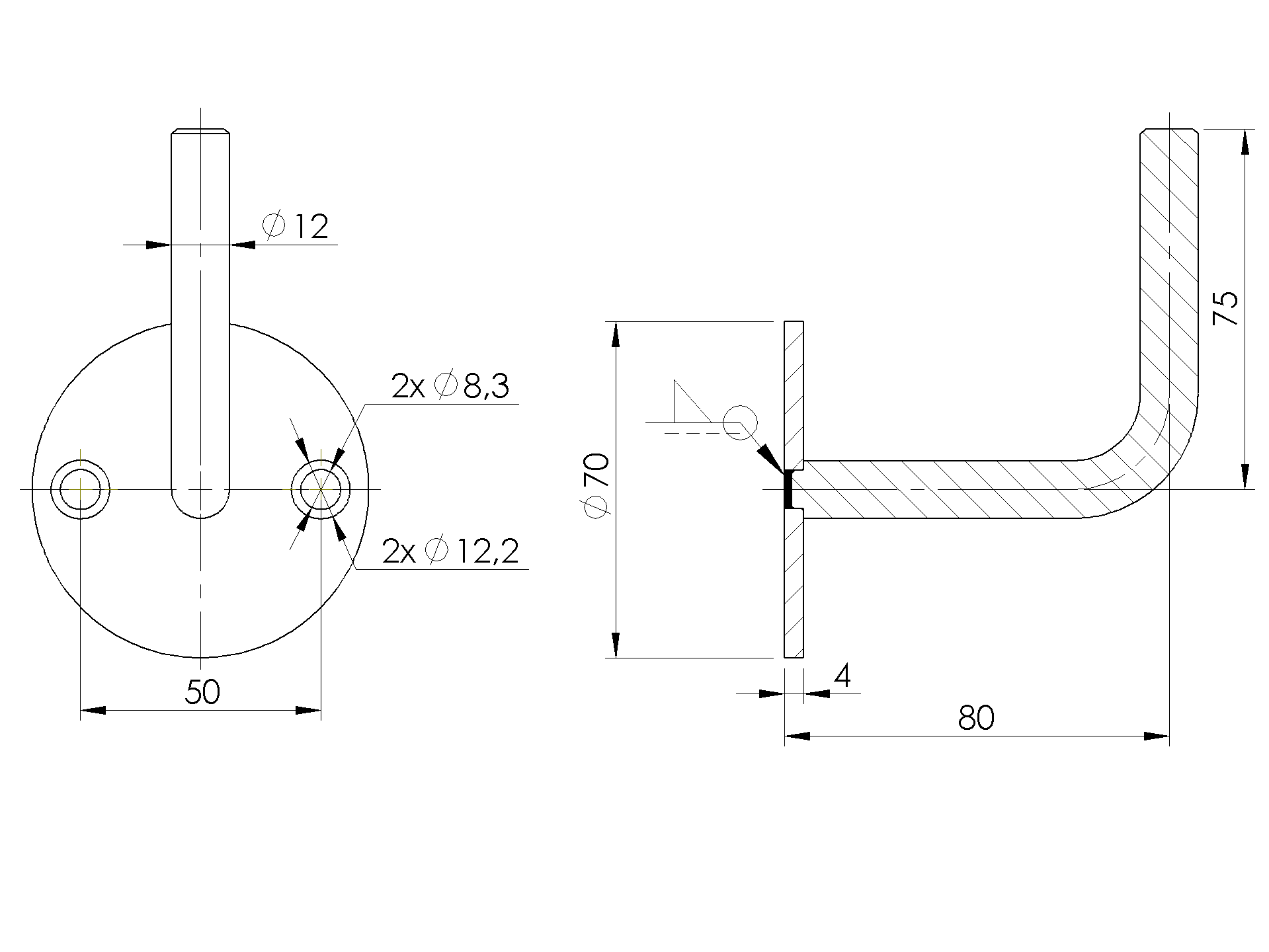 Handlaufhalter V2A Wandmontage zum Anschweissen geschliffen-11-2606-A.4