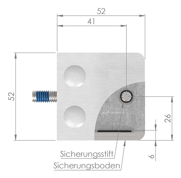 Glasklemme 52x52x32-5 mm AbZ fuer Anschluss Ø 48-3 mm V4A-10-3148ABZ.1