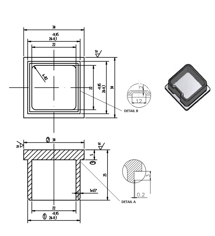 Endkappe fuer Rohr- 30x30x2-0 mm zum Kleben V2A-11-2402-A.4