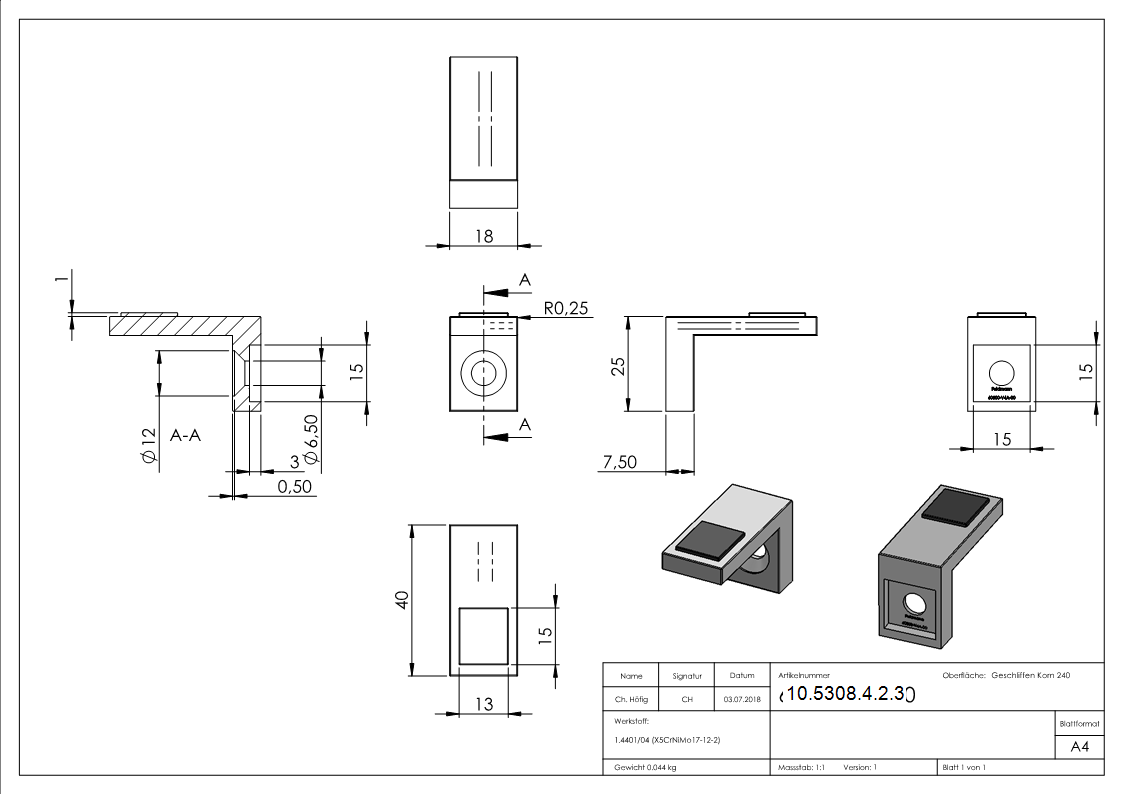 Plattenhalter Halteboden Scheibensicherung fuer Glas Flach V4A-10-5308-4-2.3