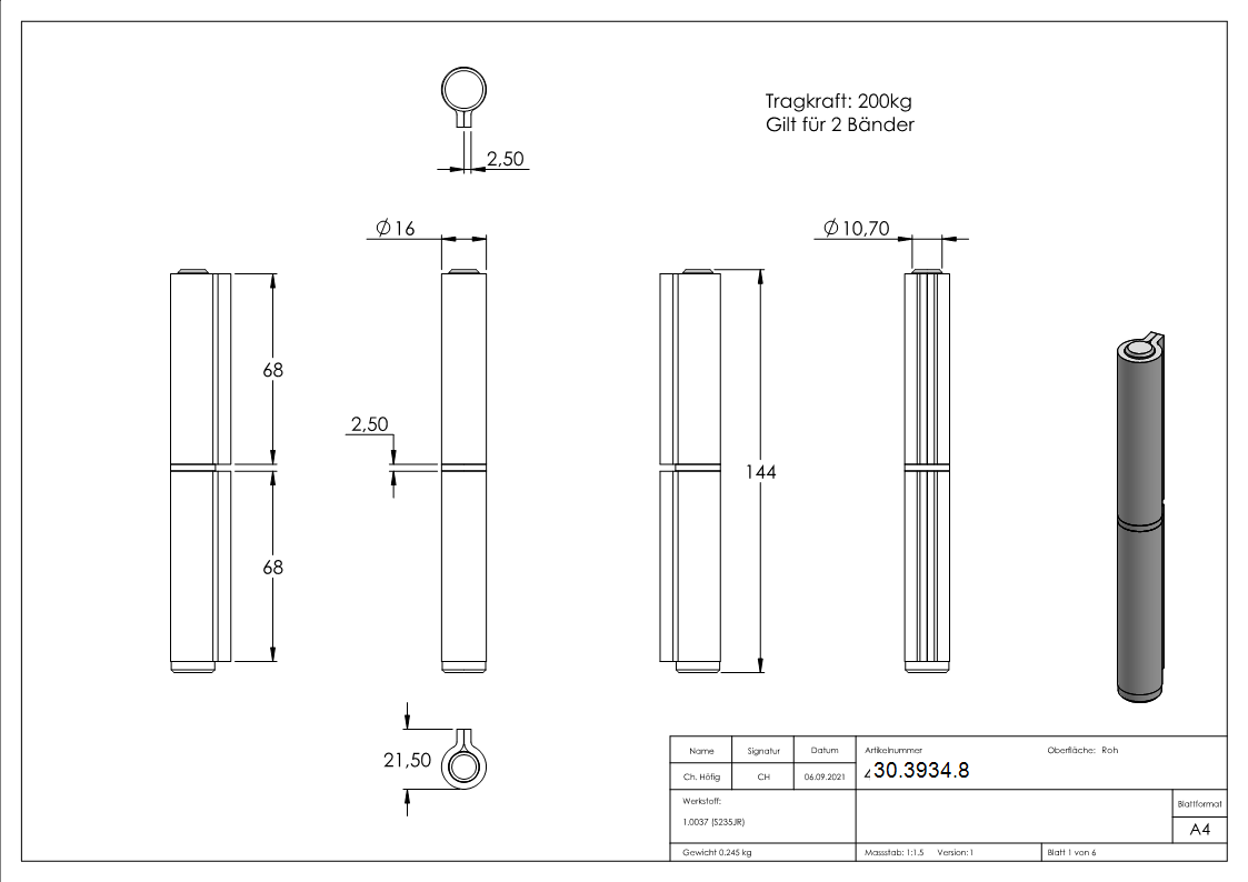 Anschweissband Stahl 2-teilig Tragkraft 450 kg-30-3934.8